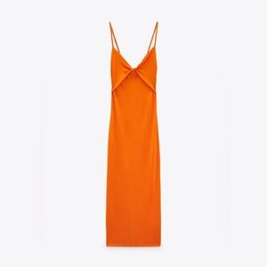 Zara Bright Orange Spaghetti Strap Cut Out Midi Maxi Dress Beach Summer Casual